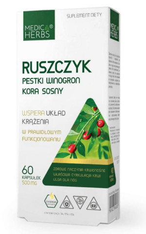 Ruszczyk, Pestki winogron, Kora sosny 60 kapsułek Medica Herbs