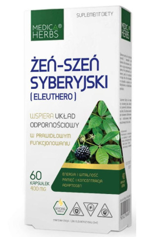 Żeń-szeń syberyjski (Eleuthero) 400 mg, 60 kapsułek, Medica Herbs