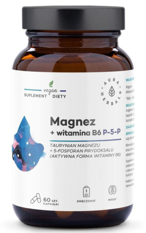 Magnez + Witamina B6 (P-5-P) 60 kapsułek Aura Herbals