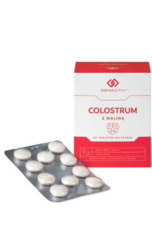 GENACTIV Colostrum z maliną 100mg, 60 tabletek do ssania