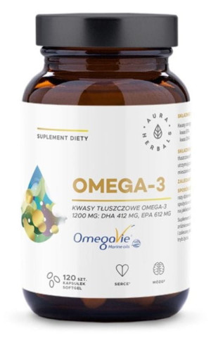 Omega-3 1200mg, 120 kapsułek softgel Aura Herbals