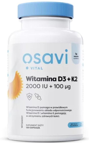 Osavi Witamina D3 2000IU + K2 100mcg - 120 softgels