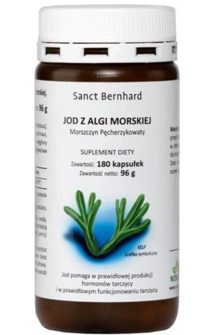 Jod z algi morskiej (Morszczyn pęcherzykowaty, kelp) 180 kaps. Sanct Bernhard