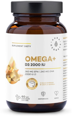 Aura Herbals Omega+ Witamina D3 2000 IU, 60 softgel