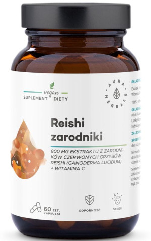 Aura Herbals Reishi zarodniki 800 mg + witamina C 60 kapsułek