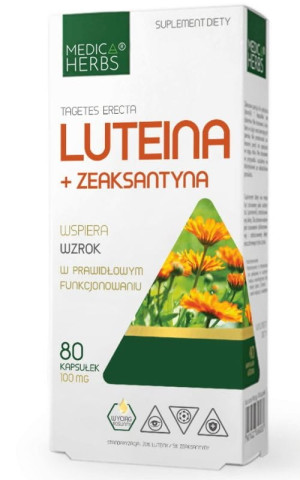 Luteina 20 mg + Zeaksantyna 5 mg, 80 kapsułek Medica Herbs
