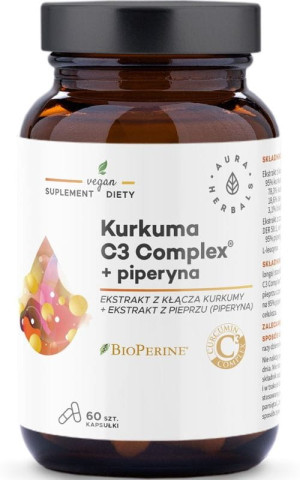 Aura Herbals Kurkuma 500 mg C3 Complex + piperyna 60 kapsułek