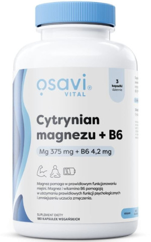 Osavi Cytrynian magnezu 375mg + B6 4,2mg - 180 kapsułek