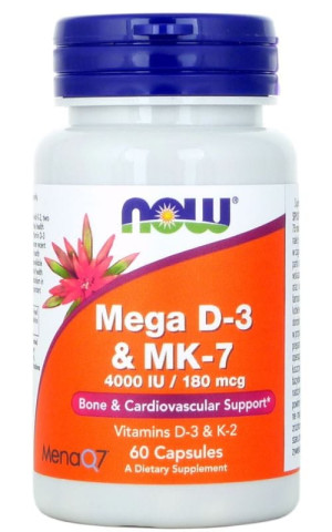 Mega D-3 & K-2 MK-7 60 kaps. (4000IU/180mcg) NOW FOODS