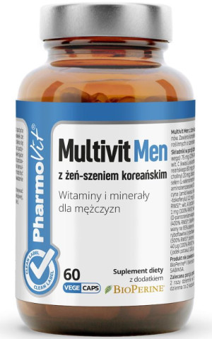 Pharmovit Clean Label Multivit Men z żeń-szeniem koreańskim Witaminy i minerały dla mężczyzn 60 kapsułek