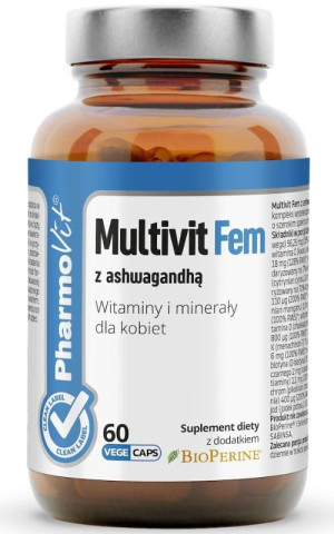Pharmovit Clean Label Multivit Fem z ashwagandhą Witaminy i minerały dla kobiet 60 kapsułek
