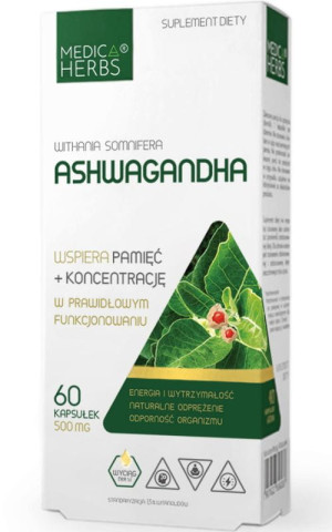 Ashwagandha 500mg, 60 kapsułek Medica Herbs