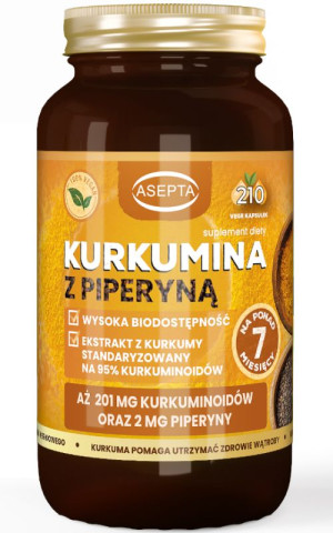 Kurkumina z piperyną 210 kapsułek ASEPTA