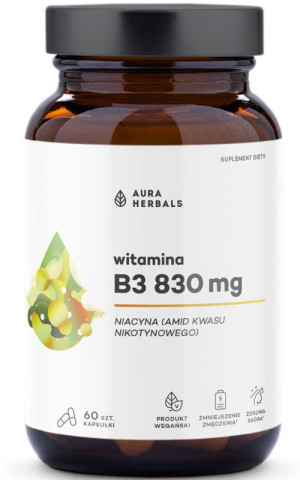 Aura Herbals Witamina B3 830 mg - niacyna - 60 kapsułek