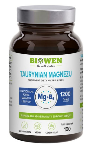 Biowen Taurynian magnezu z witaminą B6 (P-5-P) 100 kaps