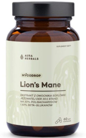 Aura Herbals Mycodrop - Lions Mane 30:1, 30% beta-glukan - 60 kapsułek