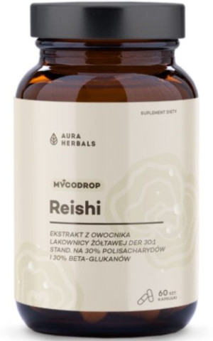 Aura Herbals Mycodrop - Reishi 30:1, 30% beta-glukan - 60 kapsułek
