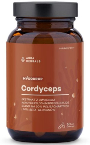 Aura Herbals Mycodrop - Cordyceps 30:1, 30% beta-glukan - 60 kapsułek