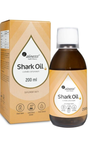 Aliness Shark Oil (olej z wątroby rekina) + Wit. A, Wit. D3, 200 ml o smaku cytrynowym