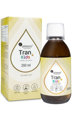 Aliness Tran (olej z dorsza) KIDS + Wit. A 400 µg 200 ml o smaku cytrynowym