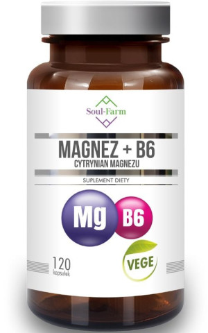 Magnez (Cytrynian Magnezu) + witamina B6 120 kapsułek Soul-Farm