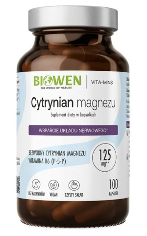 Biowen Cytrynian magnezu 825 mg z witaminą B6 (P-5-P) 100 kaps