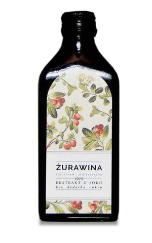 Żurawina 100% Ekstrakt z Soku bez dodatku Cukru Niepasteryzowany 200 ml