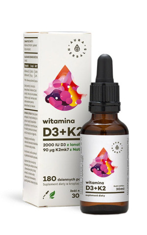 Witamina D3+ K2MK7 w kroplach, 30ml - Aura Herbals