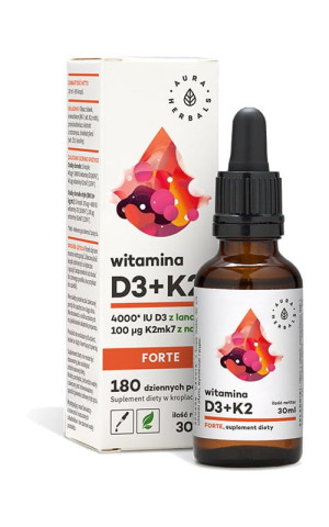 Witamina D3 4000 IU + K2MK7 100 FORTE w kroplach 30 ml Aura Herbals