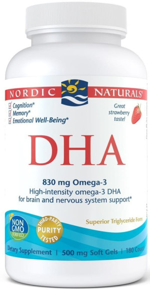 Kwas DHA 830 mg Omega 3 truskawka 90 softgel Nordic Naturals