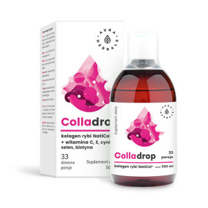 Colladrop - kolagen rybi w płynie + witamina E + witamina C + cynk + selen + biotyna (500 ml) Aura Herbals