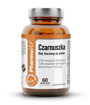 PharmoVit Clean Label Czarnuszka olej tłoczony na zimno + Witamina A (60 kaps.)