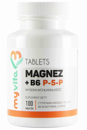 Myvita Magnez cytrynian magnezu + B6 P-5-P 100 tabl
