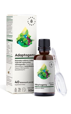 Adaptogeny - ekstrakty Bakopy, Wąkroty, Ashwagandhy i Kadzidłowca (50 ml) Aura Herbals