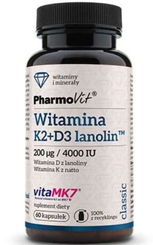 Pharmovit Classic Witamina K2Mk7 200 mcg + D3 4000 IU (60 kaps)