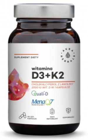 Witamina D3 2000 IU + K2 (90 kapsułek) Aura Herbals