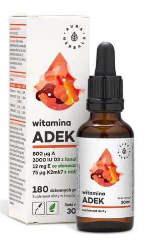 Witamina A+D3+E+K2mk7 ADEK w kroplach 180 porcji Aura Herbals