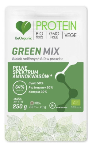 BeOrganic Green MIX białek roślinnych BIO w proszku 250g