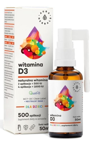 Witamina D3 dla dzieci 500IU z olejem MCT 50 ml Aura Herbals