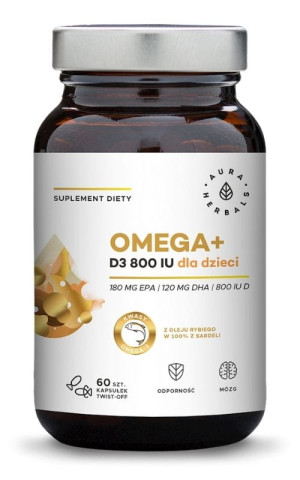Omega + witamina D3 800 IU dla dzieci 60 kapsułek twist-off Aura Herbals