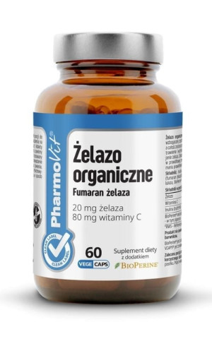 PharmoVit Clean Label Żelazo organiczne (Fumaran żelaza) 60 kapsułek