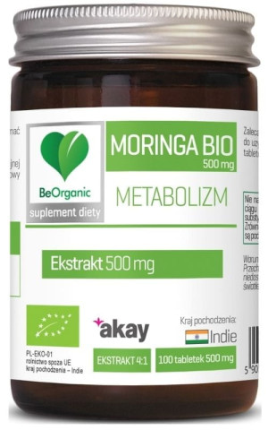 BeOrganic Moringa ekstrakt BIO 500mg (100 tabletek)