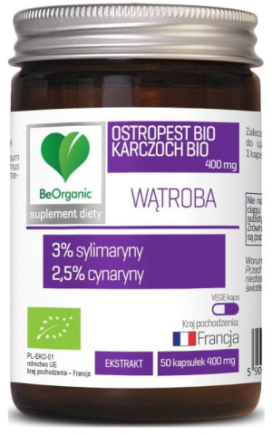 BeOrganic Ostropest BIO 3% + Karczoch BIO 2,5%, 400mg (50 kaps.)