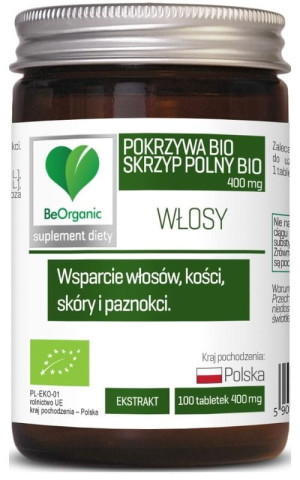 BeOrganic Skrzyp BIO + Pokrzywa BIO 400mg (100 tabletek)
