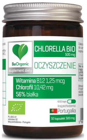 BeOrganic chlorella 500mg BIO 50 kapsułek