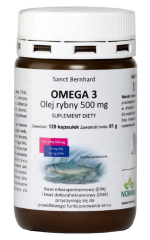 Omega 3 EPA i DHA olej rybny 500 mg 120 kapsułek Sanct Bernhard