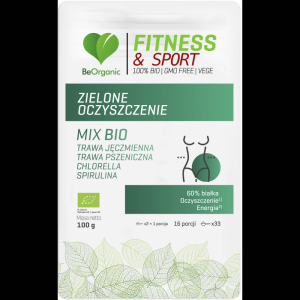 BeOrganic Zielone Oczyszczenie BIO Fitness & Sport MIX Bio ( Trawa Jęczmienna, Trawa Pszeniczna, Spirulina, Chlorella) 100g