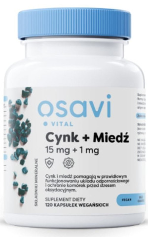 Osavi Cynk + Miedź, 15 mg + 1 mg - 120 kapsułek wegańskich