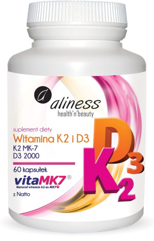 Aliness Witamina K2 MK-7 100 µg z Natto witamina D3 60 kaps