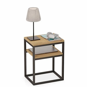 Stolik nocny z półka loft Indri Plus - Dąb Złoty - YRKE